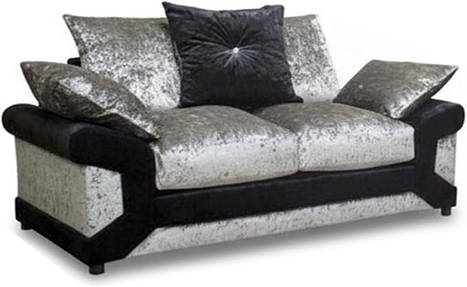 Dino 3+2 Crushed Velvet Silver and Black Scatter Back Sofa Set