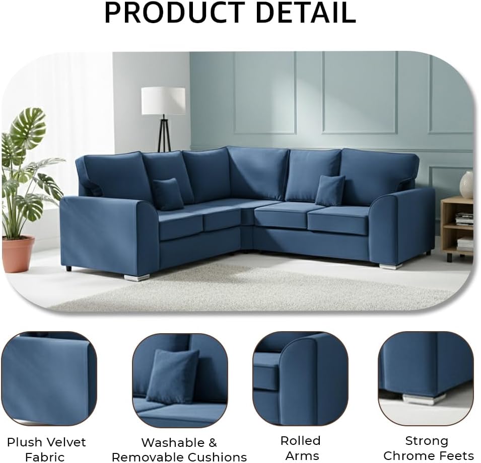 Dylan dual arm 5 seater 2c2 Plush Velvet High Back Corner Sofa