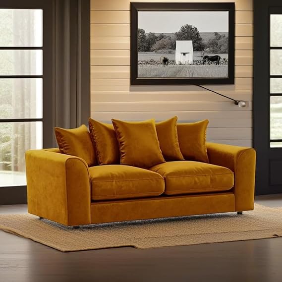 Modular Mustard Velvet 5 Seater Sofa Set with Curved Design
