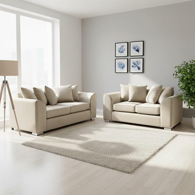 Modern Plush Velvet 3+2 Sofa Set, Cream Living Room
