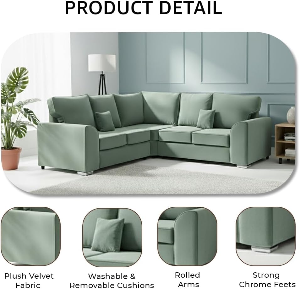 Dylan dual arm 5 seater 2c2 Plush Velvet High Back Corner Sofa