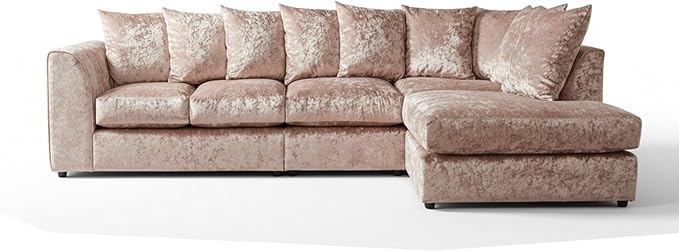 Modern Silver Crushed Velvet Corner Sofa, Spacious Modular 5 Seater Suite