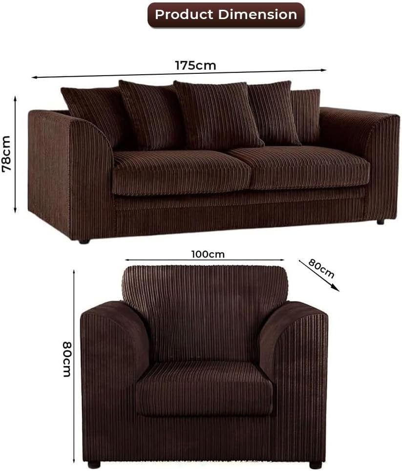 Modern Jumbo Cord 3+1+1 Sofa Suite with Armchair and Footstool