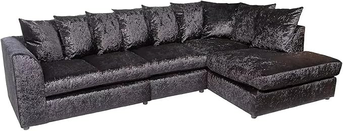 Modern Silver Crushed Velvet Corner Sofa, Spacious Modular 5 Seater Suite