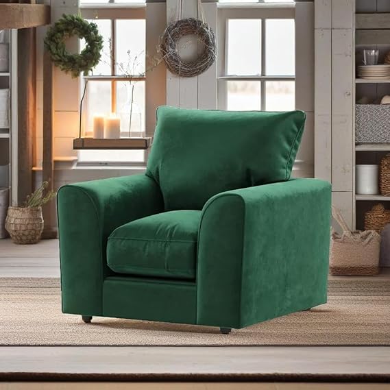 Modern Green Plush Velvet Sofa Suite with Scatter Back Cushions