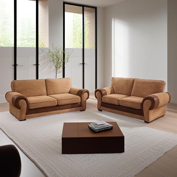 Stylish 3+2 Seater Sofa Suite in Soft Jumbo Cord Fabric