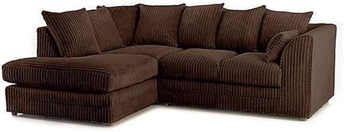 Brown Jumbo Cord Sofa Suite – Spacious L Shape Living Room Couch