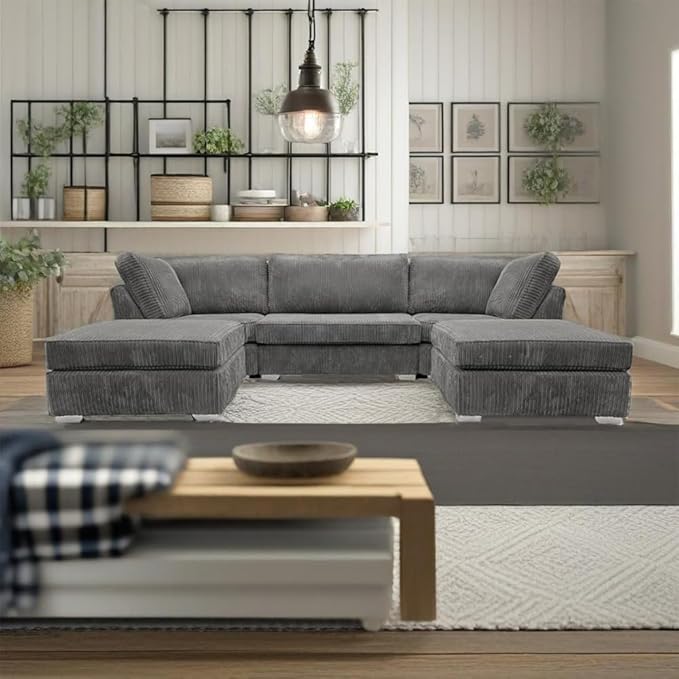 Bishop U Shaped Sofa 7 Seater Jumbo Cord Cloud Couch for Living Room
