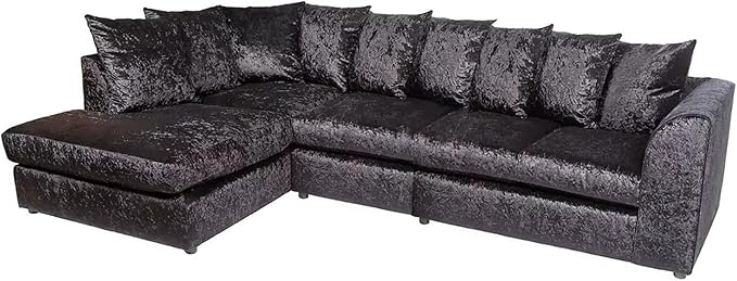 Modern Silver Crushed Velvet Corner Sofa, Spacious Modular 5 Seater Suite