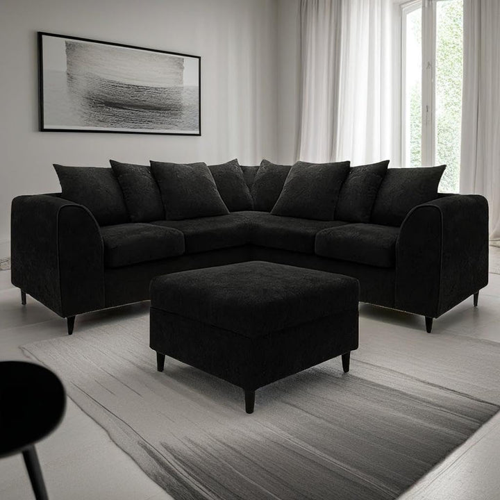 Dylan dual arm 5 seater 2c2 AlaskaCorner Sofa+Footstool (Black)