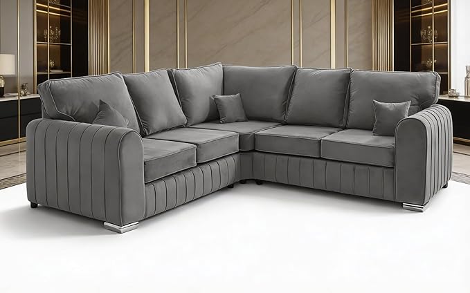 Lily 5 Seater Plush Velvet Corner Sofa with High Back Cushions
