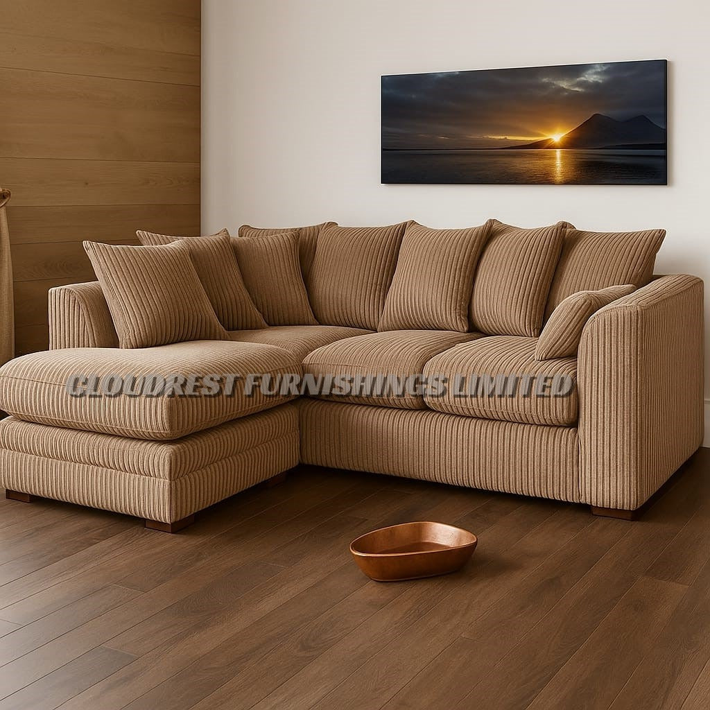 Dylan Jumbo Cord Brand New Grey, Black, Beige, Cream, Blue Corner Sofa | Stylish Living Room Furniture