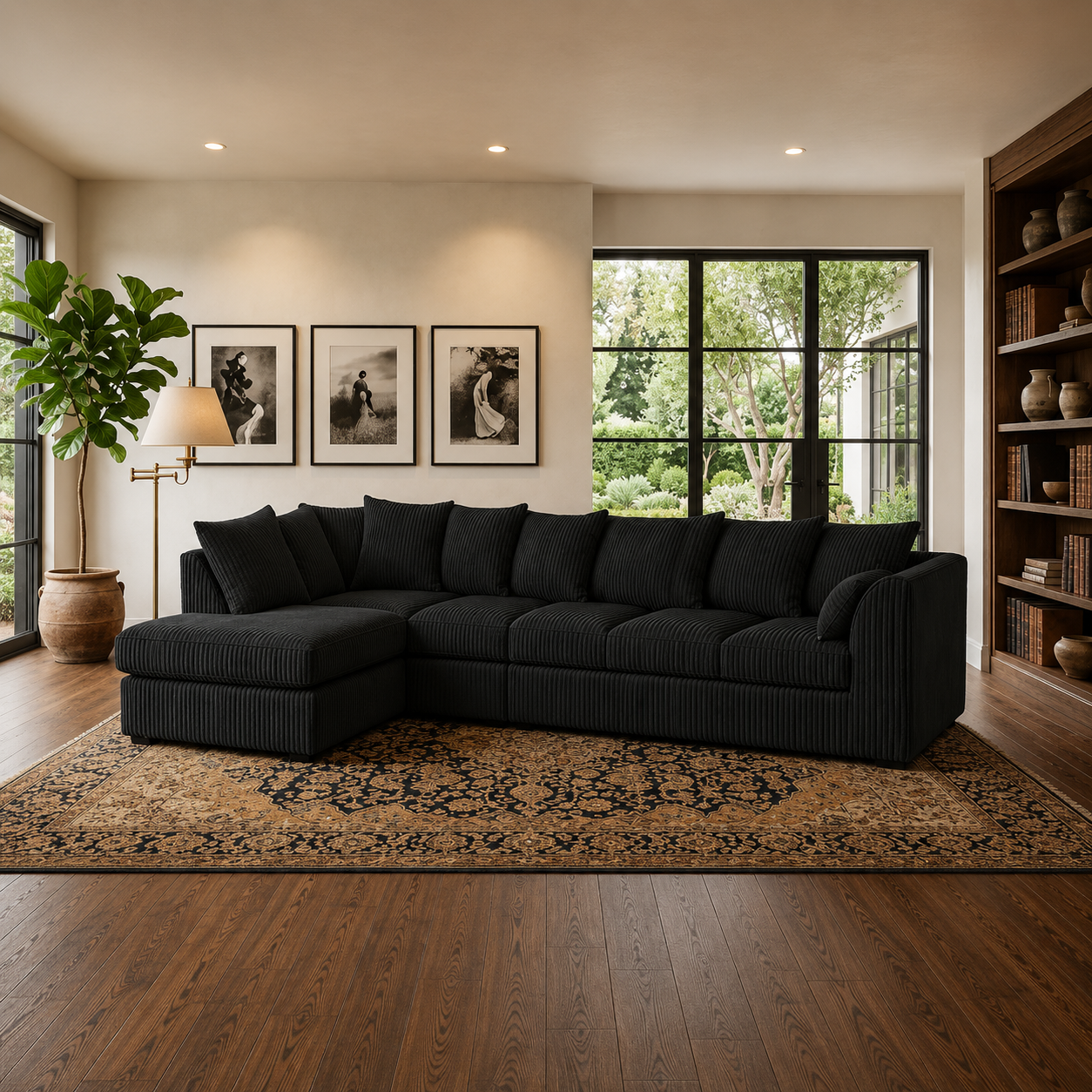 Elegant 5 & 6 Seater Jumbo Cord Corner Sofa Suite