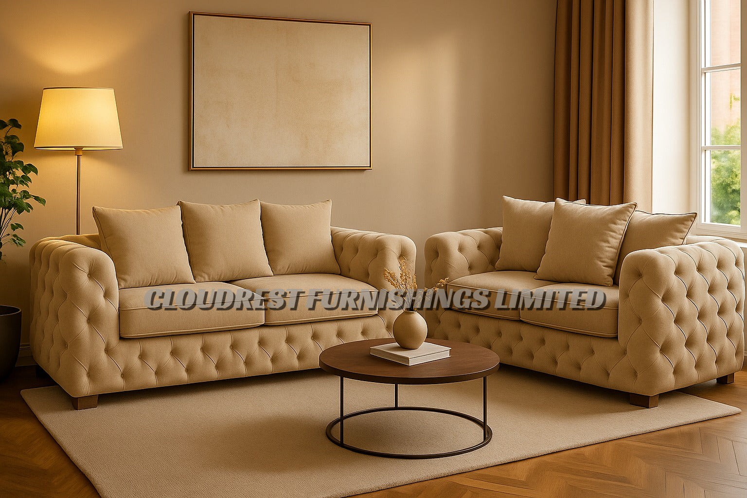 Ashton Chesterfield Sofa Brand New Black, Grey, Cream, Blue, Beige 3+2| Stylish Living Room Furniture