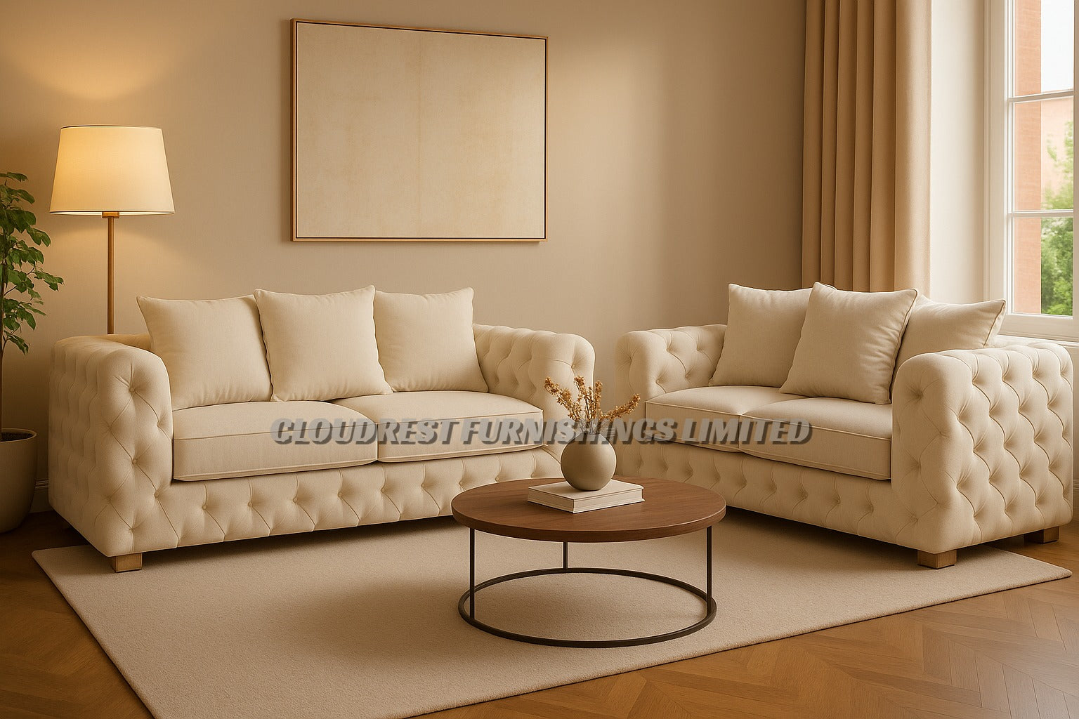 Ashton Chesterfield Sofa Brand New Black, Grey, Cream, Blue, Beige 3+2| Stylish Living Room Furniture