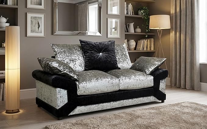 Dino 3+2 Crushed Velvet Silver and Black Scatter Back Sofa Set