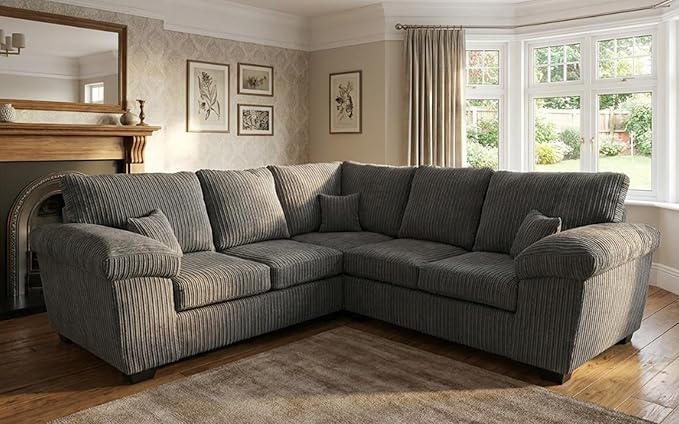 Deltaa 2C2 Corner Sofa – Soft Cord Fabric Living Room Suite