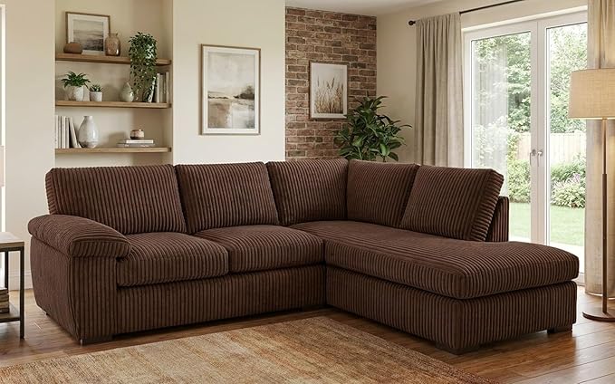 Left or Right Hand Jumbo Cord Corner Sofa with Deep Seating