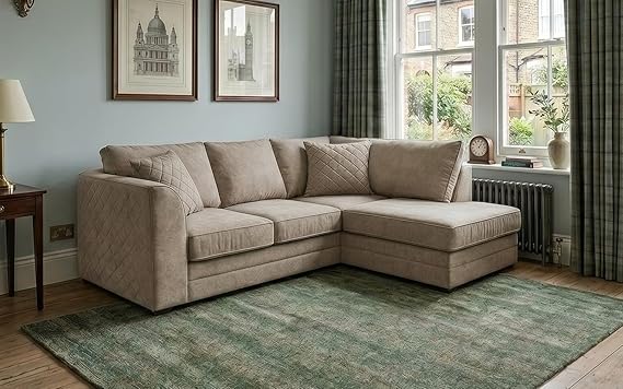 Modern Grey Fabric L Shaped Corner Sofa with Reversible Chaise