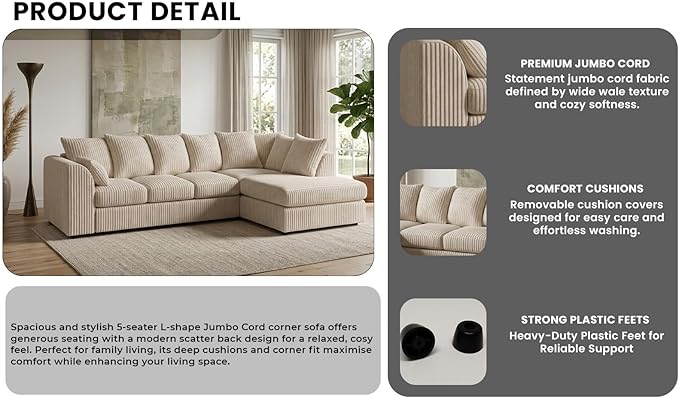 Contemporary Cream Corner Couch – 6 Seater Design