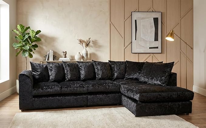 Modern Silver Crushed Velvet Corner Sofa, Spacious Modular 5 Seater Suite