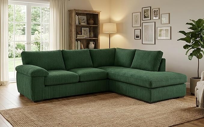 Left or Right Hand Jumbo Cord Corner Sofa with Deep Seating