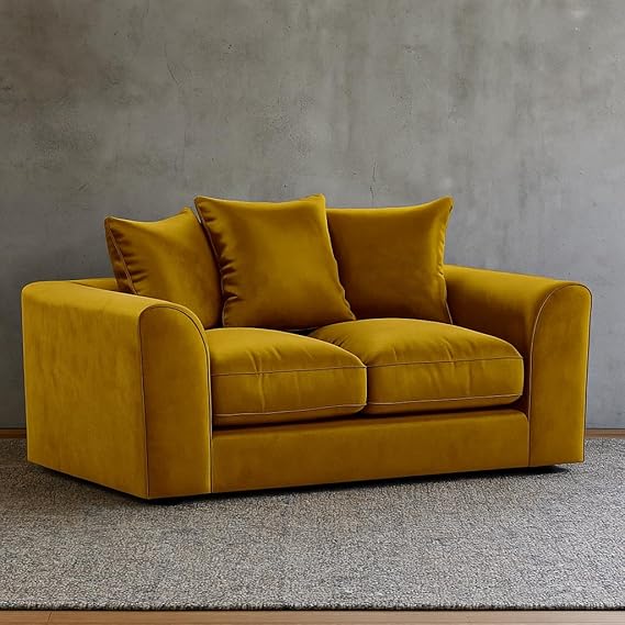 Modular Mustard Velvet 5 Seater Sofa Set with Curved Design