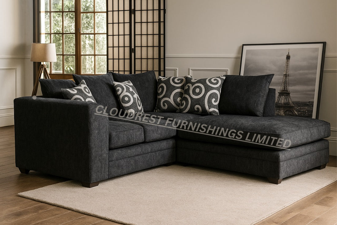 Dylan Chenille Sofa Brand New Black and Grey 3+2 Seater | Stylish Living Room Furniture