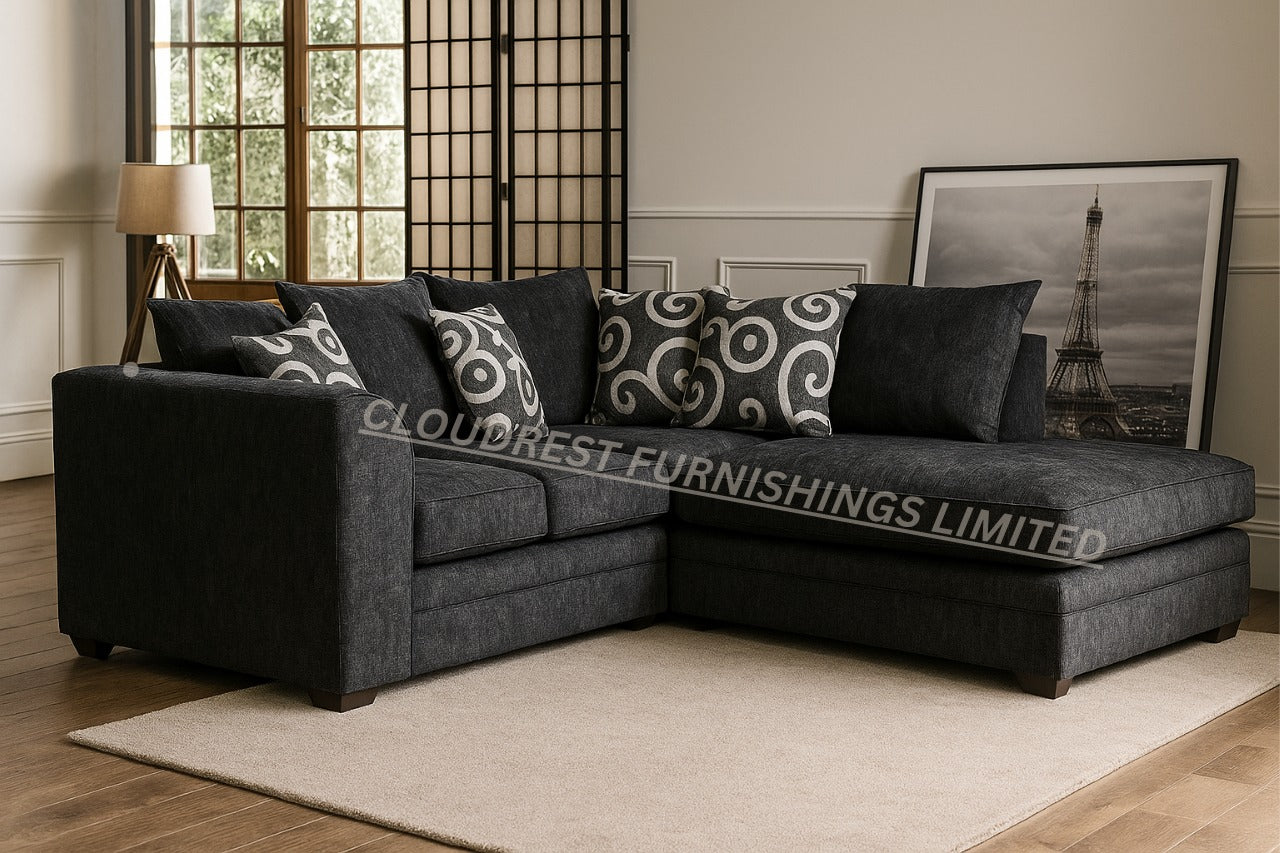 Dylan Chenille Brand New Grey Or Black Corner Sofa | Stylish Living Room Furniture