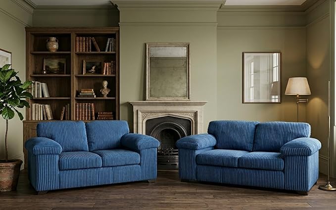 Grey Jumbo Cord 3+2 Sofa Set with Plush Scatter Back Design