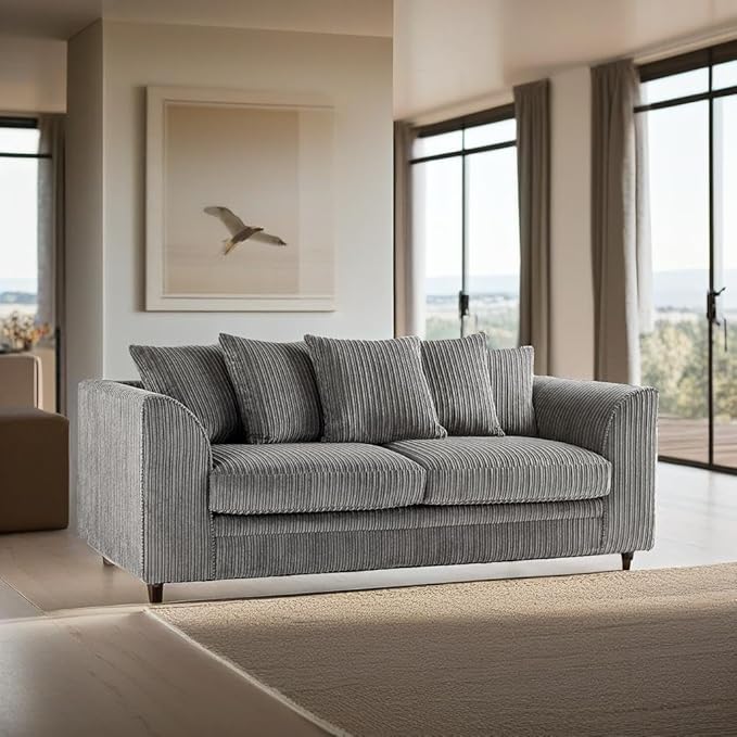 Grey Scatter Back 3 Seater Sofa and Armchair in Jumbo Cord