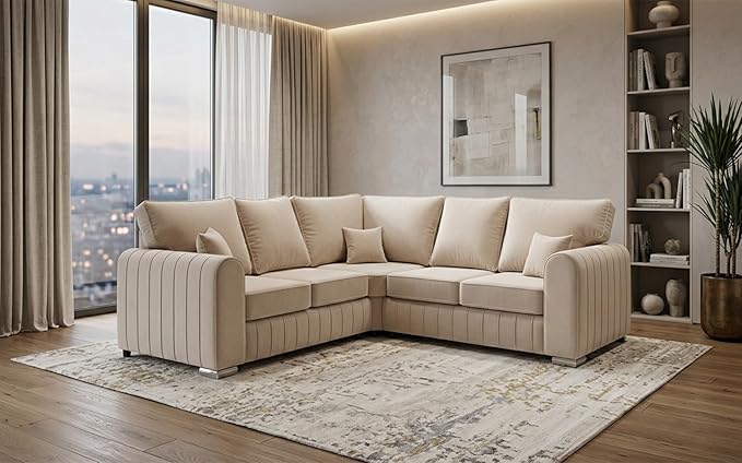 Lily 5 Seater Plush Velvet Corner Sofa with High Back Cushions