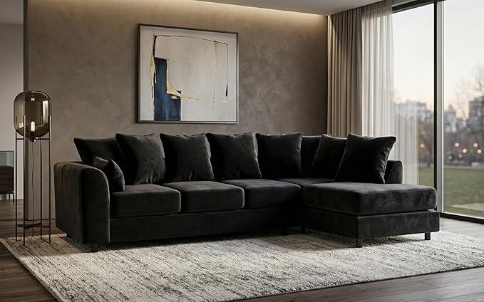 L-Shape Plush Velvet 5 Seater Corner Sofa with Scatter Back Cushions