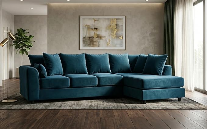 L-Shape Plush Velvet 5 Seater Corner Sofa with Scatter Back Cushions