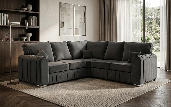 Lily 5 Seater Plush Velvet Corner Sofa with High Back Cushions