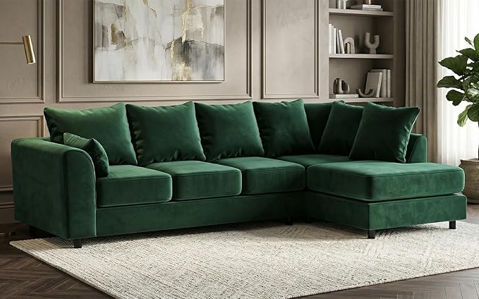 L-Shape Plush Velvet 5 Seater Corner Sofa with Scatter Back Cushions