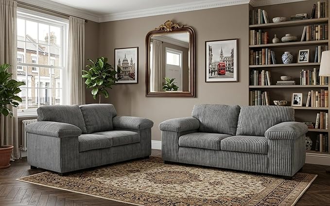 Deltaa Grey Fabric 3 and 2 Seater Sofa Suite Modern Design