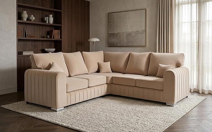 Lily 5 Seater Plush Velvet Corner Sofa with High Back Cushions
