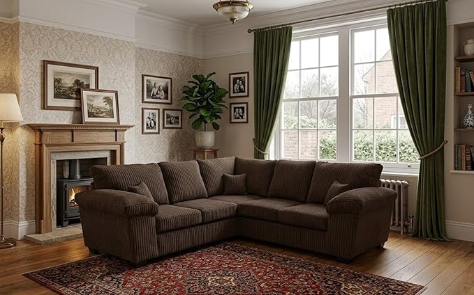 Deltaa 2C2 Corner Sofa – Soft Cord Fabric Living Room Suite