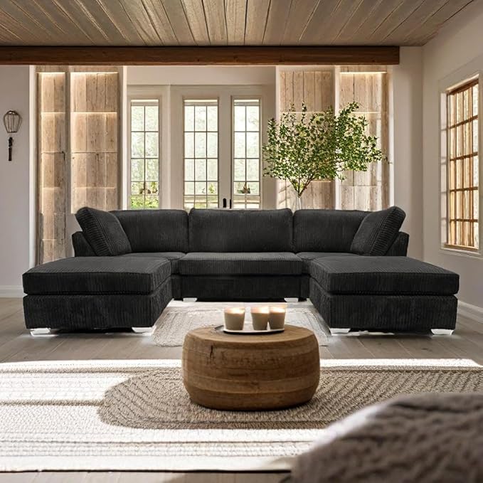 Bishop U Shaped Sofa 7 Seater Jumbo Cord Cloud Couch for Living Room