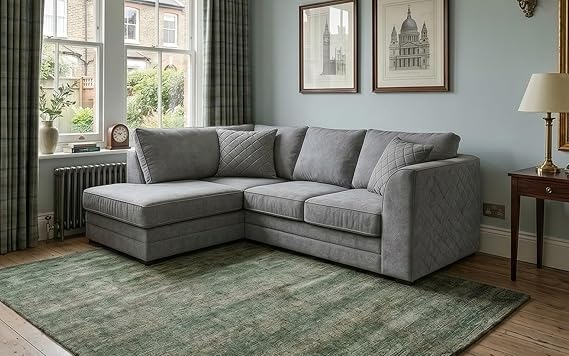 Modern Grey Fabric L Shaped Corner Sofa with Reversible Chaise