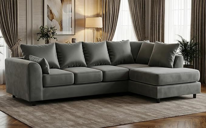 L-Shape Plush Velvet 5 Seater Corner Sofa with Scatter Back Cushions