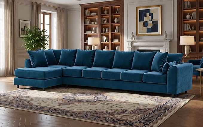 Large L Shaped 7 Seater Velvet Corner Couch for Living Room