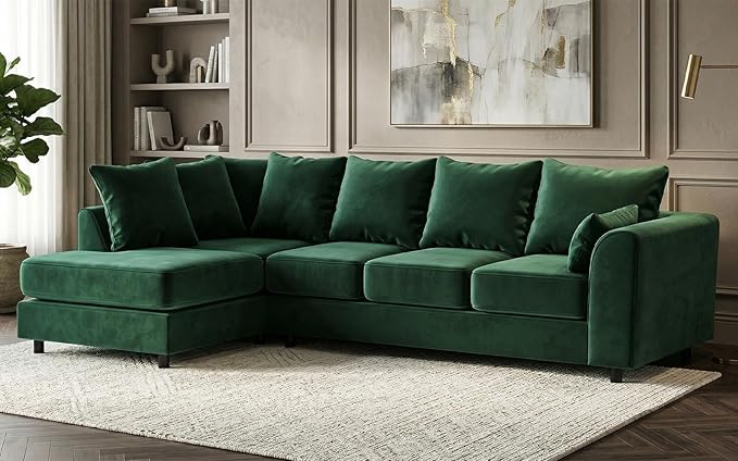 L-Shape Plush Velvet 5 Seater Corner Sofa with Scatter Back Cushions