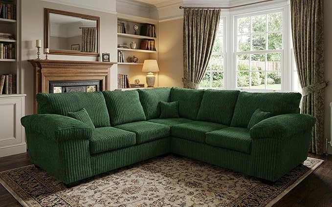 Deltaa 2C2 Corner Sofa – Soft Cord Fabric Living Room Suite