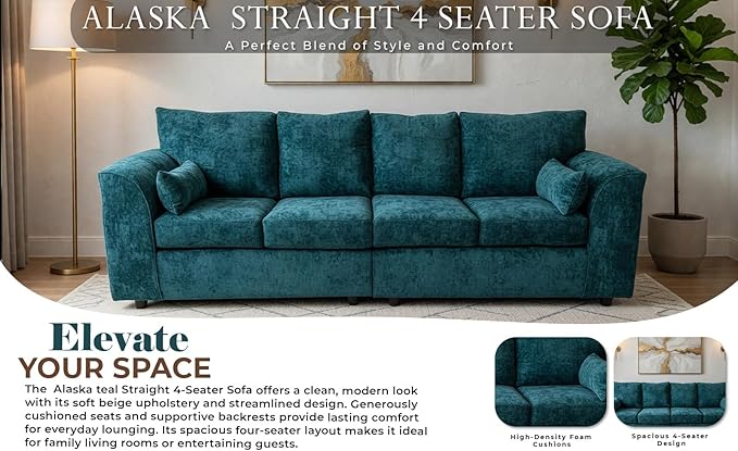 Comfortable 4 Seater Sofa with Full Back Support and Alaska Fabric