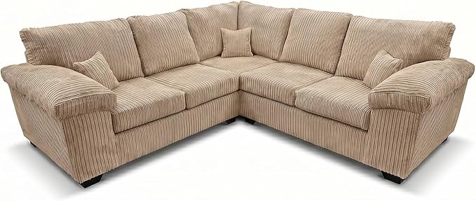 Deltaa 2C2 Corner Sofa – Soft Cord Fabric Living Room Suite