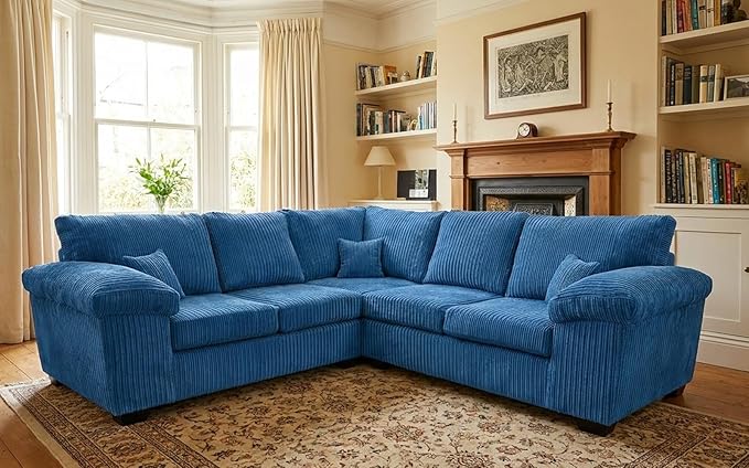 Deltaa 2C2 Corner Sofa – Soft Cord Fabric Living Room Suite