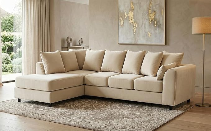 L-Shape Plush Velvet 5 Seater Corner Sofa with Scatter Back Cushions