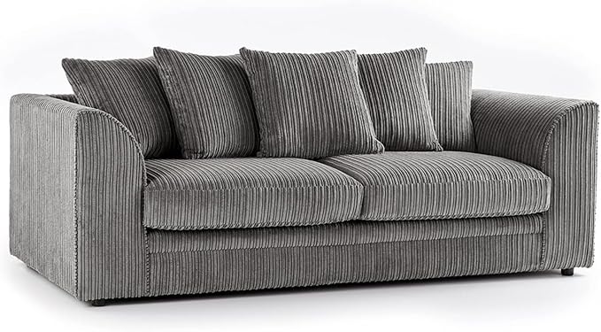 Grey Jumbo Cord 3 Seater Sofa Suite with Scatter Back Cushions